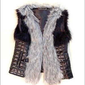 Fox fur and fux leather vest by Kahlil dress